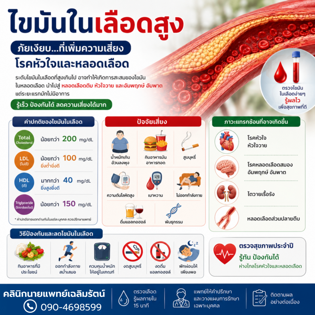 คอเลสเตอรอลสูง LDL สูง ไตรกลีเซอไรด์สูง HDL ต่ำ ตรวจไขมันในเลือด ลดไขมันในเลือด ไขมันในเลือดสูง